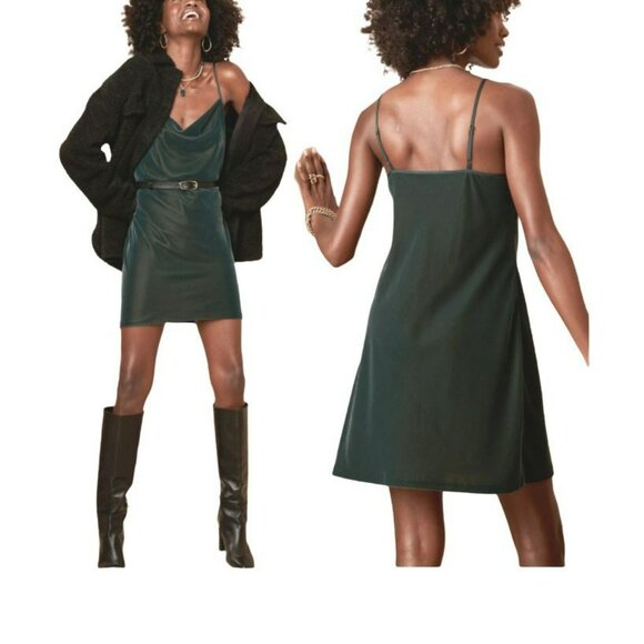 ⭐Banana Republic Velvet Slip Party Dress Dark Green Cowl Neck Women's Size S $99 - Picture 2 of 9